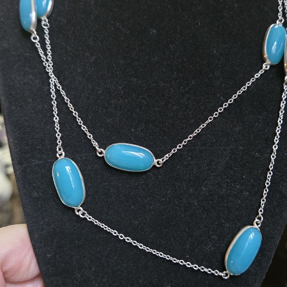 Chalcedony sterling station long station necklace 17"/34" - Picture 7 of 8
